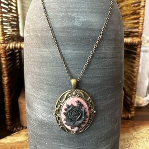 Vintage-Inspired Pink Rose Pendant Necklace